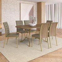 Conjunto de Sala de Jantar 6 Cadeiras Salem Carraro Noce Dourado