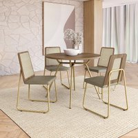 Conjunto de Sala de Jantar 4 Cadeiras Domani Carraro Noce Dourado