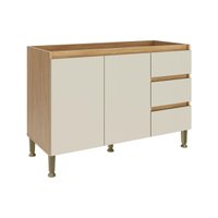 Gabinete de Cozinha Modulado Rebeca c/ 2 Portas e 3 Gavetas s/ Tampo 120cm Mel/Off White - Movelbento