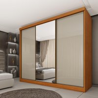 Guarda-roupa Casal com Espelho 3 Portas de Correr e 6 Gavetas 270cm Multimóveis CR35495 Cinamomo/Off White