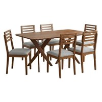 Mesa de Jantar Cacau Com 6 Cadeiras Estofadas Japurana Linho Cinza ORNAR