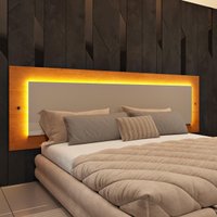 Cabeceira de Casal Painel com Fita LED Multimóveis CR35467 Cinamomo/Off White