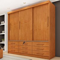Guarda-roupa Casal com 3 Portas de Correr e 9 Gavetas 199cm Multimóveis CR35484 Cinamomo