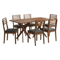 Mesa de Jantar Cacau Com 6 Cadeiras Estofadas Japurana Linho Grafite ORNAR