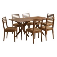 Mesa de Jantar Cacau Com 6 Cadeiras Estofadas Japurana Corino Kaki ORNAR