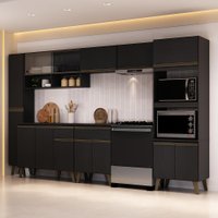 Armário de Cozinha Completa Atlanta Avenue com Vidro Carraro Preto Touch