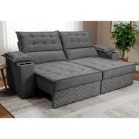 Sofá Retrátil e Reclinável 2,10m Verona com Porta Copos Velupluma Cinza Cama inBox