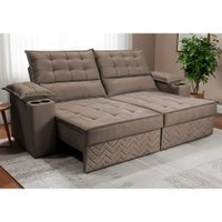 Sofá Retrátil e Reclinável 2,10m Verona com Porta Copos Velupluma Castor Cama inBox