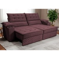 Sofá Retrátil e Reclinável 2,10m Verona com Porta Copos Velupluma Vinho Cama inBox
