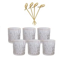 Kit 6 Copos Whisky 350 ml Borda dourada 50 palitos de bambu