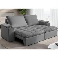Sofá Retrátil e Reclinável 2,00m Milano com Porta Copos Velupluma Cinza Cama inBox