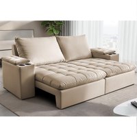 Sofá Retrátil e Reclinável 2,30m Milano com Porta Copos Velupluma Bege Cama inBox