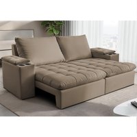 Sofá Retrátil e Reclinável 2,30m Milano com Porta Copos Velupluma Castor Cama inBox
