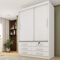 Guarda-roupa Solteiro com 2 Portas de Correr e 6 Gavetas 133cm Multimóveis CR35485 Neve