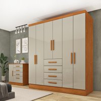 Guarda-roupa Casal com 6 Portas e 4 Gavetas 180cm Multimóveis CR35481 Cinamomo/Off White