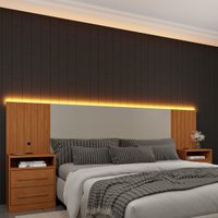 Cabeceira Casal/Queen com 2 Mesas de Cabeceira LED e Entrada USB Multimóveis CR35464 Cinamomo/Off White