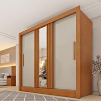 Guarda-roupa Casal com Espelho 3 Portas de Correr e 4 Gavetas 190cm Multimóveis CR35498 Cinamomo/Off White