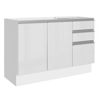 Balcão de Pia Madesa Acordes Glamy 100% MDF 120 cm 3 Portas e 2 Gavetas - Branco