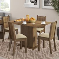 Conjunto Sala de Jantar Lexy Madesa Mesa Tampo de Madeira com 4 Cadeiras Bege Marrom