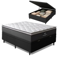 Cama Box Baú Casal Colchão Molas Ensacadas Pillow Top Maximus 138x188x69cm Cinza / Preto - Suporta até 120kg por Pessoa