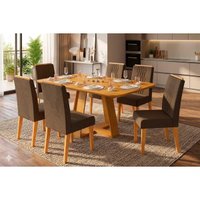 Mesa Sala Jantar Celeste + 6 Cadeiras Lia Cedro DJ Móveis