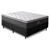 Cama Box Casal Colchão Molas Ensacadas Pillow Top Maximus 138x188x67cm Cinza / Preto Gazin