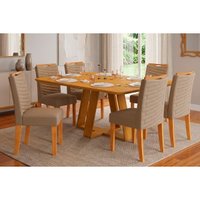 Mesa Sala Jantar Celeste + 6 Cadeiras Julia Cedro DJ Móveis