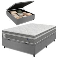 Cama Box Baú Colchão Casal Molas Ensacadas Euro In Up 138x188x67cm Cinza / Branco Probel - Suporta a