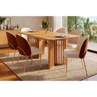 Mesa Sala Jantar Luma 170cm+ 6 Cadeiras Lizy Cedro DJ Móveis