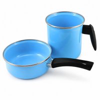 Conjunto Esmaltado Ágata Leiteira 1,3L e Papeiro 800ml Azul Bebê Metallouça Cabos em Baquelite