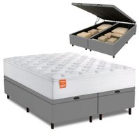 Cama Box Baú Colchão Casal Queen Molas Ensacadas Real 158x198x68cm Branco / Cinza Inducol - Suporta