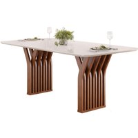 Mesa Jantar Yara Madeirado/Vidro 180cm Freijó/Off DJ Móveis