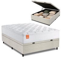 Cama Box Baú Colchão Casal Molas Ensacadas Real 138x188x68cm Linho Branco Inducol - Suporta até 130k