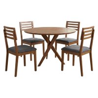 Mesa de Jantar Redonda Cacau Com 4 Cadeiras Estofadas Juparana Linho Grafite ORNAR
