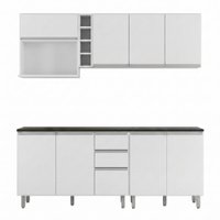 Cozinha Armario 7 Peças 200 cm Balcao Com Tampo Evidence Branco POLIMAN