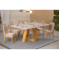 Mesa Sala Jantar Celeste + 6 Cadeiras Jade Cedro DJ Móveis