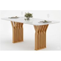 Mesa Jantar Yara Madeirado/Vidro 180cm Cedro/Off DJ Móveis