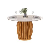 Mesa Jantar Tokyo Madeirado/Vidro 136cm Cedro/Off DJ Móveis