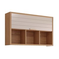 Armário Aéreo Cozinha Modulado Eloise c/3 Nichos e 1 Porta Basculante Riscada 120 cm Freijo/Off White - MGM