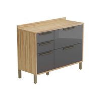 Gabinete de Cozinha Modulado Balcão c/ Tampo Syrah c/ 2 Portas e 3 Gavetas 120cm Amendoa/Grafite - Ronipa