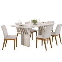 Mesa Jantar Yara Madeirado/Vidro 170cm Cedro/Off DJ Móveis