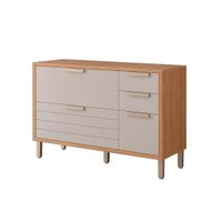 Balcão Cozinha MGM c/Tampo Eloise c/4 Gavetas e 1 Porta Basculante Riscada 120cm Freijo/Off - Cinamomo/Off