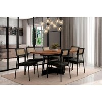 Mesa Sala Jantar Átria 160cm + 6 Cadeiras Lux Preto Carraro