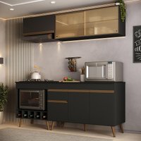 Armário de Cozinha Modulada Completa com Balcão 190cm Veneza Multimóveis MP2420 Preto