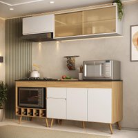 Armário de Cozinha Modulada Completa com Balcão 190cm Veneza Multimóveis MP2420 Madeirado/Branco