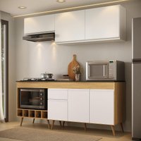 Armário de Cozinha Modulada Completa com Balcão 190cm Veneza Multimóveis MP2422 Madeirado/Branco