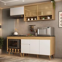 Armário de Cozinha Modulada Completa com Balcão 190cm Veneza Multimóveis MP2419 Madeirado/Branco