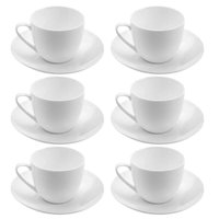 Jogo 6 Xícaras de Chá Café com Pires 220ml Porcelana Branca Clean Lyor Servir Hotel Restaurante