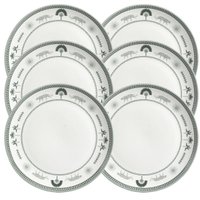 Jogo 6 Pratos Rasos Stoneware Exótica 26,5cm Porto Brasil Mesa Posta Branco Verde