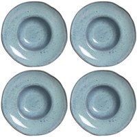 Jogo 4 Pratos Fundos para Massas Porto Brasil Cerâmica Azul Breeze Modelo Orgânico